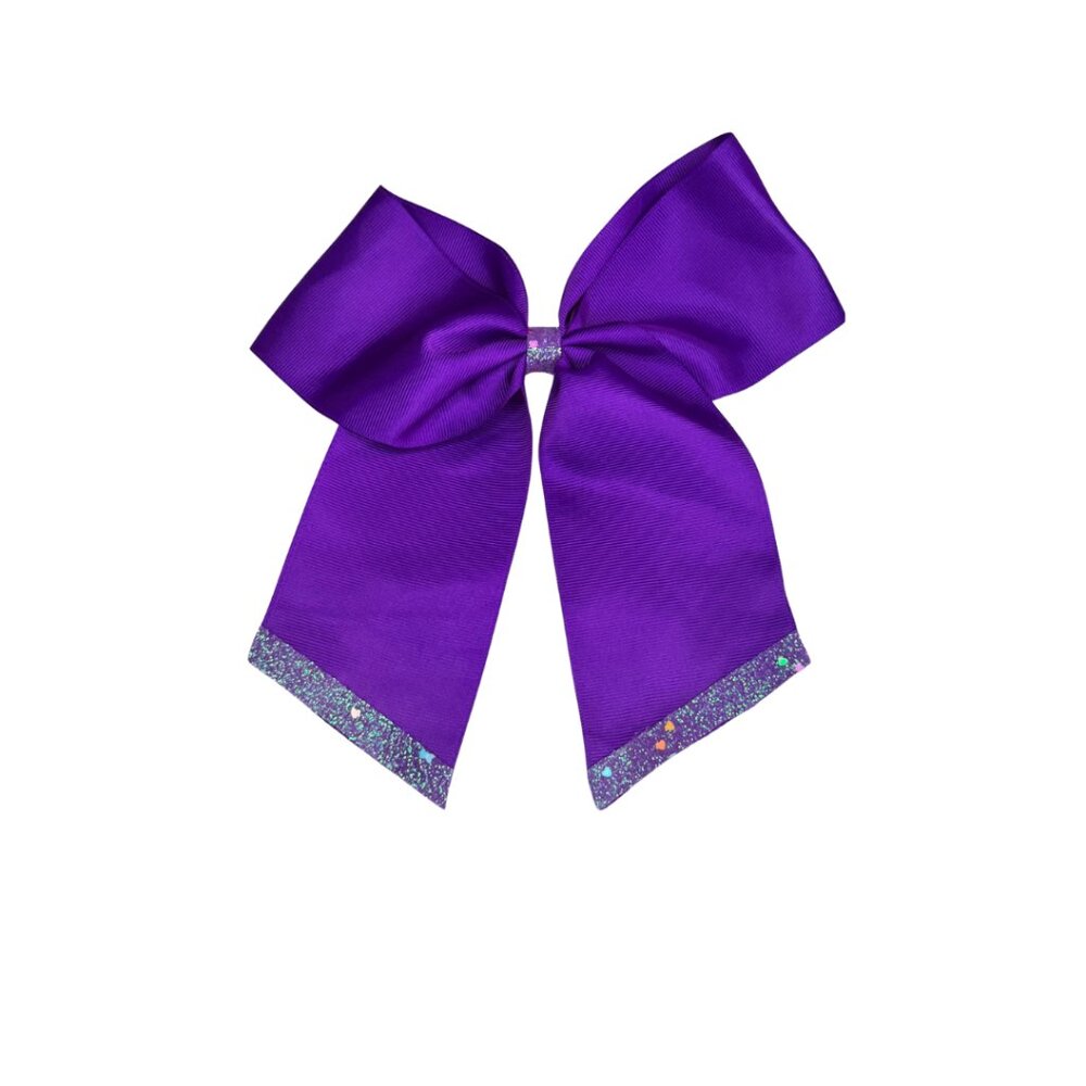 Sparkling Purple Cheer Hair Bow with Glitter Trim